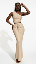 Rib-Knit One-Shoulder Crop Top & Maxi Skirt Set
