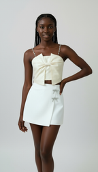 Structured Bow Crop Top with Rhinestone Straps