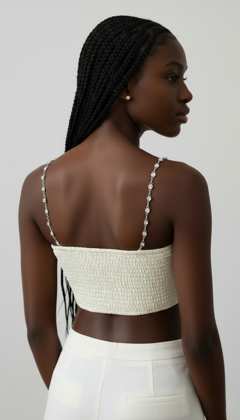 Structured Bow Crop Top with Rhinestone Straps