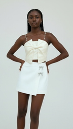 Structured Bow Crop Top with Rhinestone Straps