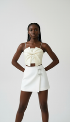 Structured Bow Crop Top with Rhinestone Straps