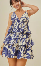 Deep V-Neck Tiered Ruffle Dress