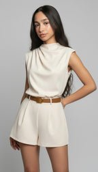 Draped High-Neck Tailored Romper