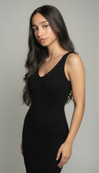 Ribbed Knit Midi Dress with Back Cut-Out