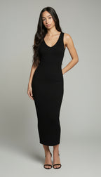 Ribbed Knit Midi Dress with Back Cut-Out