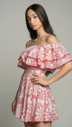 Printed Off-Shoulder Ruffle Mini Dress