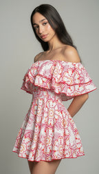 Printed Off-Shoulder Ruffle Mini Dress