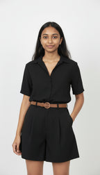 Pleated High-Waist Tailored Shorts (without belt)