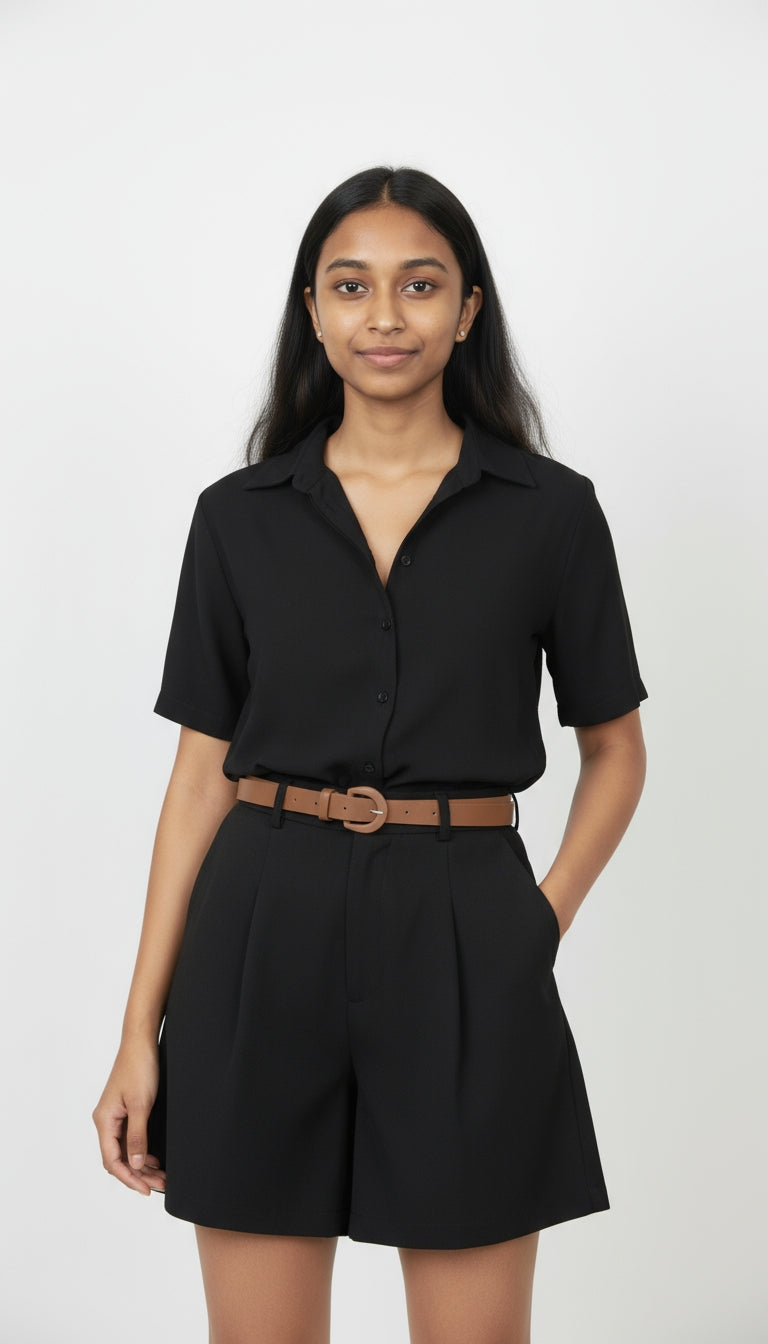 Pleated High-Waist Tailored Shorts (without belt)