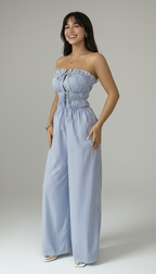 Strapless Bandeau Ruffle Wide-Leg Jumpsuit