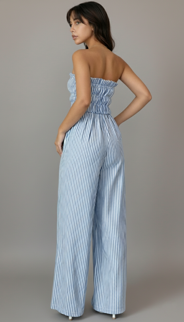 Strapless Bandeau Ruffle Wide-Leg Jumpsuit
