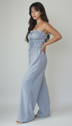 Strapless Bandeau Ruffle Wide-Leg Jumpsuit