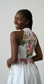 Collared Sleeveless Knotted Waist Dress