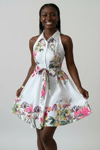 Collared Sleeveless Knotted Waist Dress