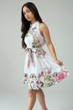 Collared Sleeveless Knotted Waist Dress