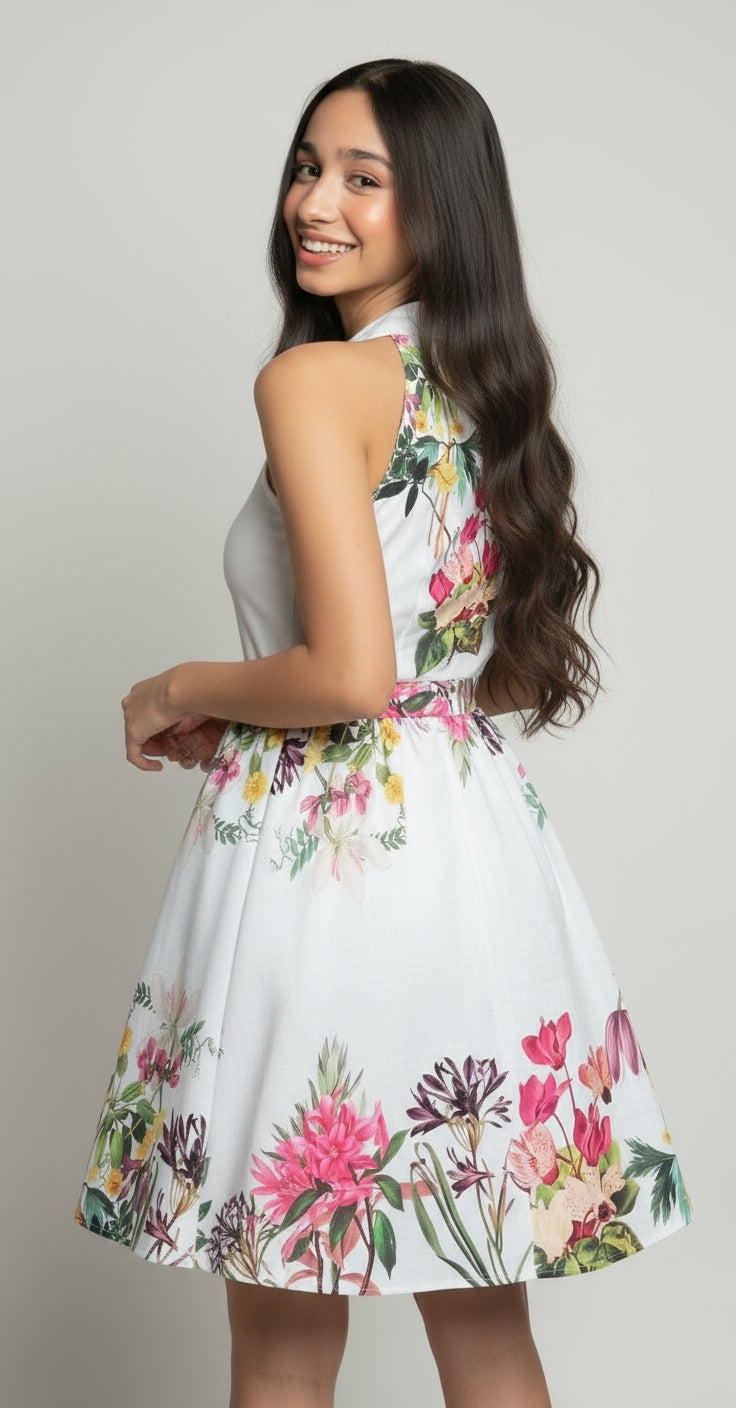 Collared Sleeveless Knotted Waist Dress