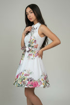 Collared Sleeveless Knotted Waist Dress