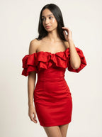Dramatic Off-Shoulder Ruffle Mini Dress